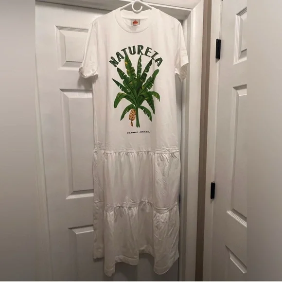 White Maxi Dress with Green Palm Print XL - Picture 3 of 3